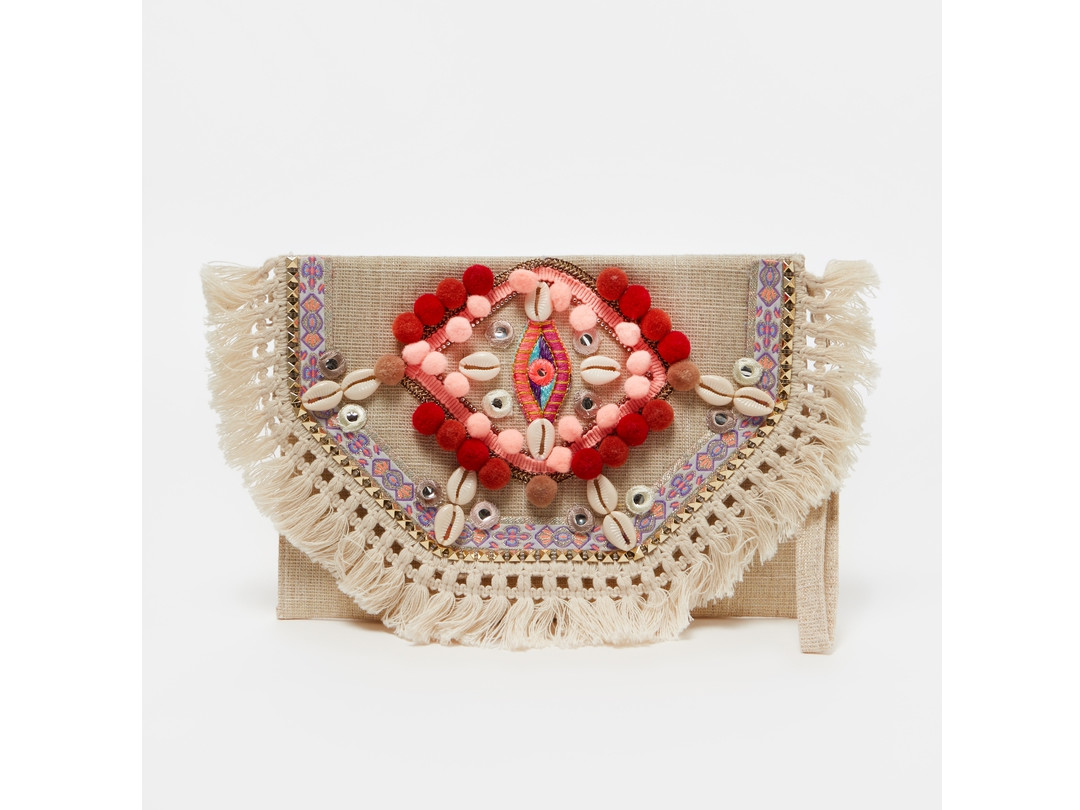Borsa effetto paglia con pon pon | OVS